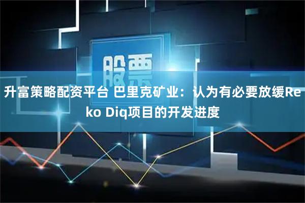 升富策略配资平台 巴里克矿业：认为有必要放缓Reko Diq项目的开发进度